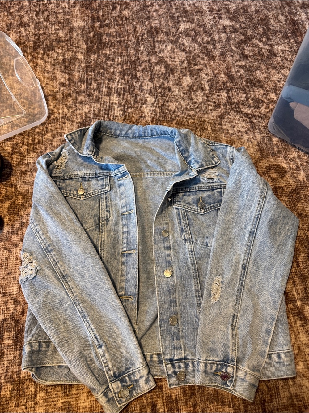 Classic Light Blue Distressed Denim Jacket - Women